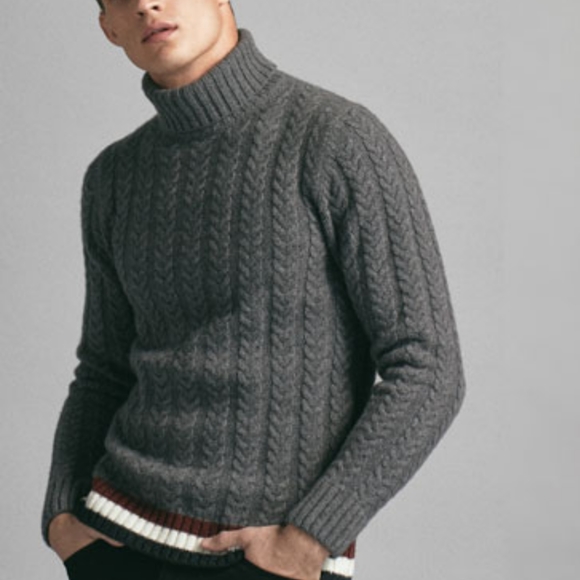 Massimo Dutti Wool Cable Turtleneck Top 